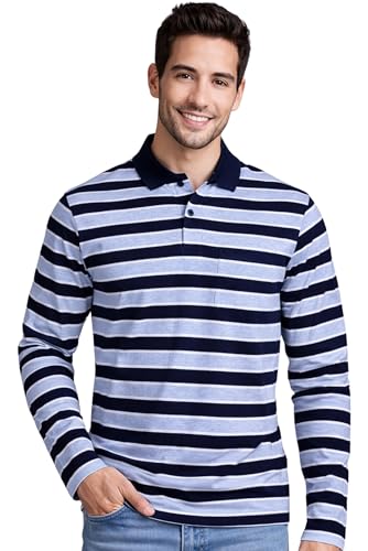 Image of SANE ORIGINALS Full Sleeves Polo T-Shirt for Men with Pocket || Stripe Collar and Pocket T-Shirt for Men Long Sleeves
