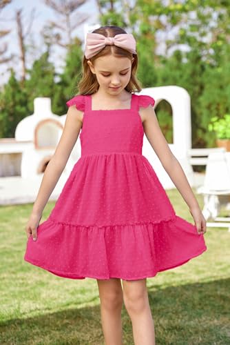 GRACE KARIN Girls Spring Dress Flutter Sleeve Girls Tie Back Summer Dress 5-12Y2