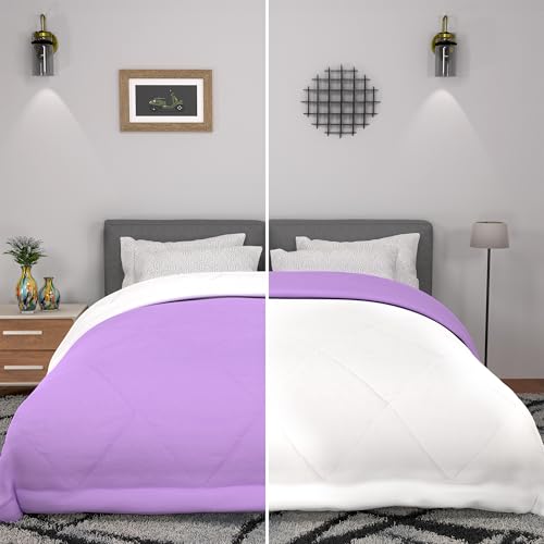 Image of Kuber Industries Premium 90x100 in (Extra Thick) Reversible Soft Blanket for Winter|300 GSM Comforter & Garam Kambal for Home | Quilted Razai /Double Bed Blankets for Winter | Lavender & Off-White