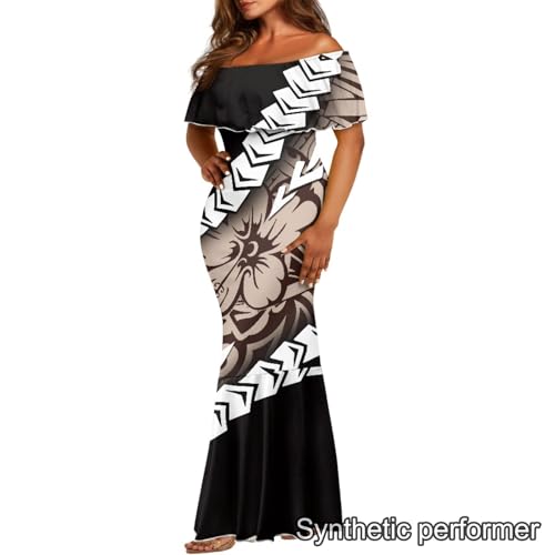 Image of Polynesian Dresses for Women Off Shoulder Maxi Dress Puletasi Samoan Dresses S-7XL