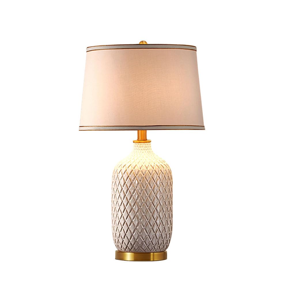 SGKOMN 26.8" Simple Ceramic Table Lamp Nightstand Lamp With White Linen Shade | Office Reading Lamp Bedside Lamp For Bedrooms & Living Room