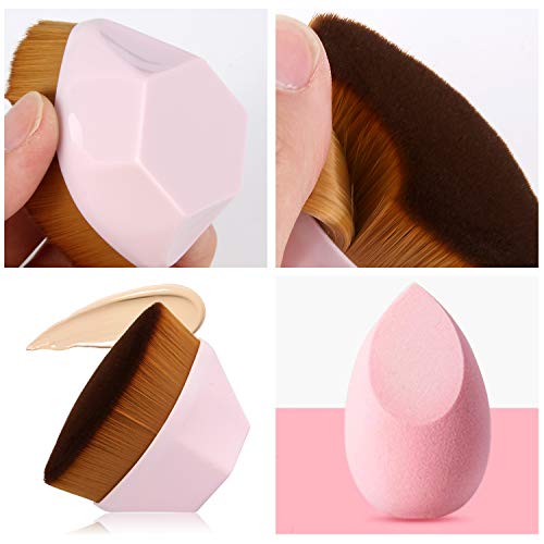 Foundation Makeup Brush 2 Pack Flat Top Kabuki Face Foundation Brush Multi-Functional For Liquid, Cream Or Flawless Powder Cosmetics Face Boby Brush With Portable Case(Black And Pink) #TOP3