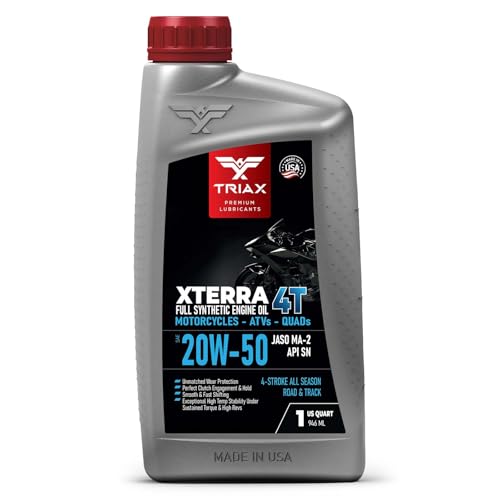 Triax Xterra 4T 20W-50 Full Synthetic Ester VTWIN Motorcycle Oil, Enhanced and Friction Modified JASO MA-2 API SN, SL, SM, Enhanced Film Strength and High Temp Stability (1 Quart)