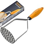 Deiss PRO Heavy Duty Stainless Steel Potato Masher with Non-Slip Rubber Handle Hand Held Masher for Struggle-Free Mashing - Dishwasher Safe Vegetable and Fruit Masher