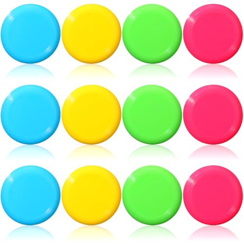 Hiboom Kids Flying Discs 3.4 Inch Mini Flying Disks Bulk Flyer Toy for Outdoor Pets Dog Yard Lawn Games Party Kindergarten Teaching Favors, 4 Colors (12 Pcs)