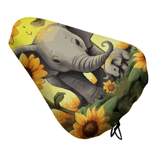 Bike Seat Cushion Comfort Washable Bike Seat Cover Mother and Baby Elephant Sunflowers Waterproof Bicycle Seat Covers Outdoor and Indoor Cycling