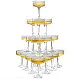 Goodluck 4-Tier Champagne Glasses - 20 PCS 7oz Clear Plastic Champagne Flutes, Plastic Coupe Glasses with Vertical Stripes for Weddings, Celebrations, Parties & Birthdays
