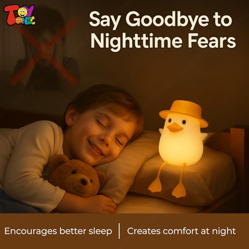 Image of TOYTONIC Silicone Duck Night Lamp Soft LED Bedside Light with Touch Control & 7-Color Changing, USB Rechargeable Nursery Lamp for Kids Bedroom, Cute Animal Shape Baby Nightlight & Gift, Mobile Holder
