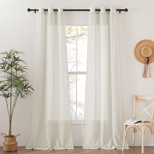 NICETOWN Flax Sheer Linen Curtains for Windows 96 inch Length, Grommet Semi Sheer Vertical Drapes Privacy with Light Filtering for Bedroom/Living Room, Natural, W42 x L96, 2 Pieces
