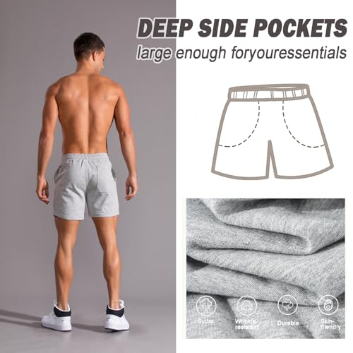 Image of Men 5.5 /7 Inch Cotton Sweat Shorts Men Cotton Workout Short with Pockets