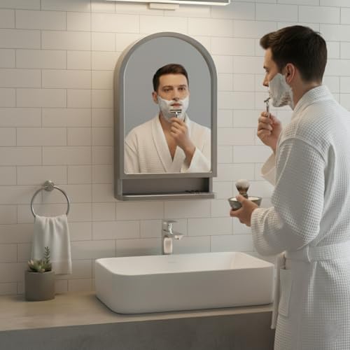 Image of BRANCO Plastic Ideal Mirror Cabinet | Multipurpose Cabinet | Wall Mounted Hanging Mirror Bathroom Accessories | Mirror Cabinet for Living Room, Bathroom, Bedroom (Metalic Grey)