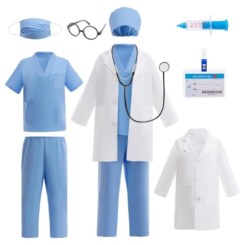 Lito Angels Deguisement de Docteur Enfant avec Blouse Tenue Chirurgien Calot Masque et Accessoires Médicaux pour Garcons Filles Journée des Métiers Jeu de Rôle...