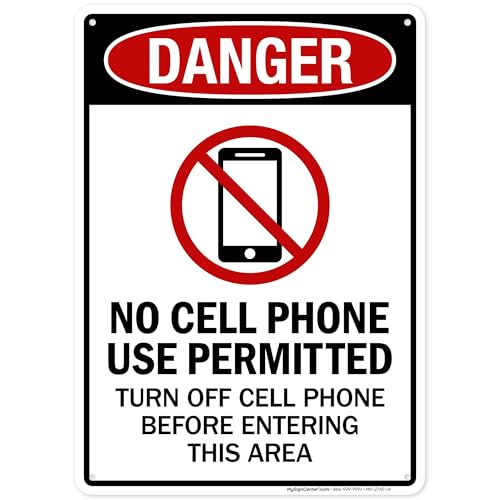 Danger No Cell Phone Use Permitted Turn Off Cell Phone Sign, 10x14 Inches, Rust Free .040 Aluminum, Fade Resistant, Made in USA by My Sign Center