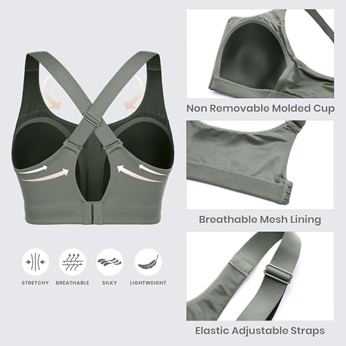 Image of CRZ YOGA Zip Front Cross Back Sports Bras | Molded Cups, Medium to high Support, Training, Adjustable Convertible Straps, Hook and Eye, for Women