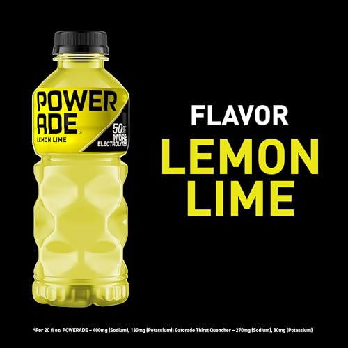 Image of POWERADE Sports Drink, Lemon Lime Electrolyte Drink, 20 Oz (8 Pk) | Sport Beverage Enhanced with Electrolytes | 50% More Electrolytes vs. the Leading Sports Drink (per 12oz serving)*