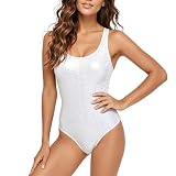 Traje de baño mujer de una pieza escamas corte triángulo espalda descubierta estilo bikini para playa piscina mirada sirena sexy y fantasía para todos, blanco, L