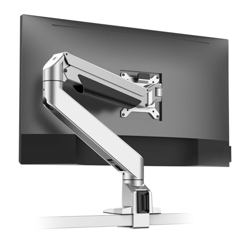 Image of Desky Single Monitor Arm - VESA Mount 17 inch-32 inch Screen Full Motion Desk Clamp & Grommet Base - Adjustable Tilt, Swivel, Rotation - Space Grey