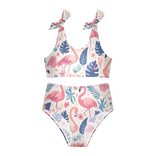 KLL Foliage Pink Flamingos Girls' 2 Piece Bikini Sets Beach Swimsuits Swimming Suits Cute Shoulder Strap3