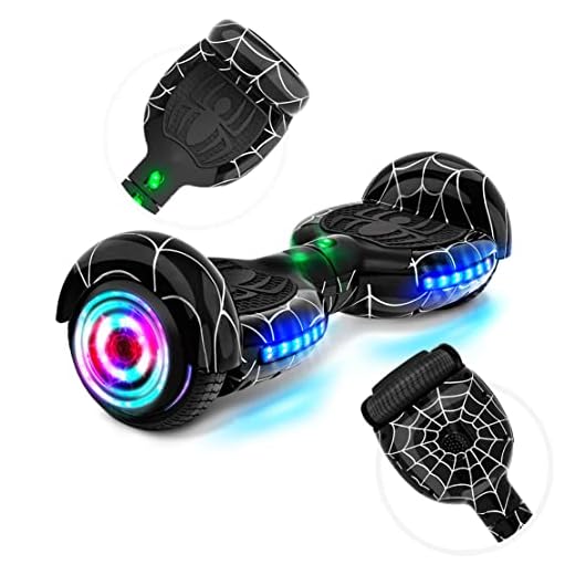Rawrr Hoverboard Self Balancing Electric Scooter with LED Wheel Lights and Bluetooth Speakers for Kids and Adults, UL2272 Certified, Unique Pattern (Spider Black)