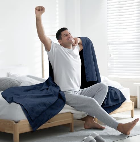 Image of Utopia Bedding 100% Cotton Thermal Blanket Navy Throw, 50x60 Inches