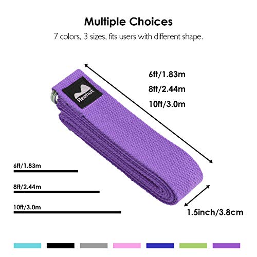 Reehut Yoga Strap 6Ft With Ebook - Durable Polyester Cotton Exercise Straps W/Adjustable D-Ring Buckle For Stretching, General Fitness, Flexibility And Physical Therapy Purple #TOP4