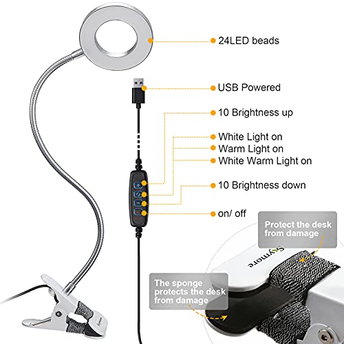 Skymore 24 Led Usb Book Light, Clip Desk Lamp Reading Light With 3 Color Modes, 10 Brightness Dimmer & 360°Flexible Gooseneck Bed Lamp, Perfect For Night Reading, Makeup, Nail Art , Tattoo, Manicure #TOP4