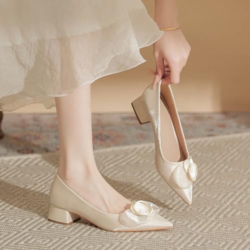 Women's Silk Satin Slip On Chunky Heels Pumps Fashion Closed Pointed Toe Low Block Heels Business Work Office Dress Shoes Grace Evening Party Bride Shoes2