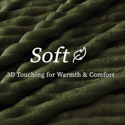Image of BEDELITE Ribbe Blankets Queen Size for Bed, Olive Green, 90 inchx90 inch