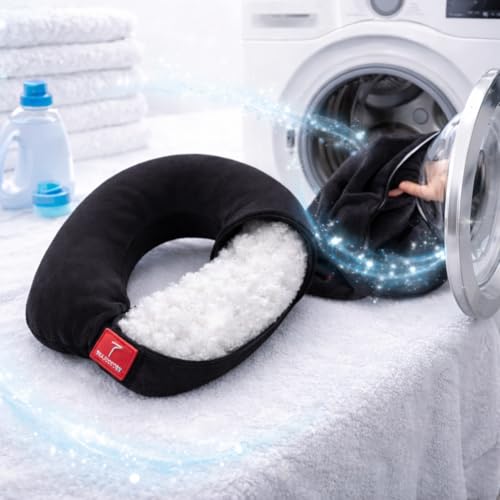 Image of Trajectory Travel Neck Pillow for Travelling and Sleeping in Airplane Flight, Cab, Car, Train, Bus for Men and Women Black (As seen on Shark Tank)