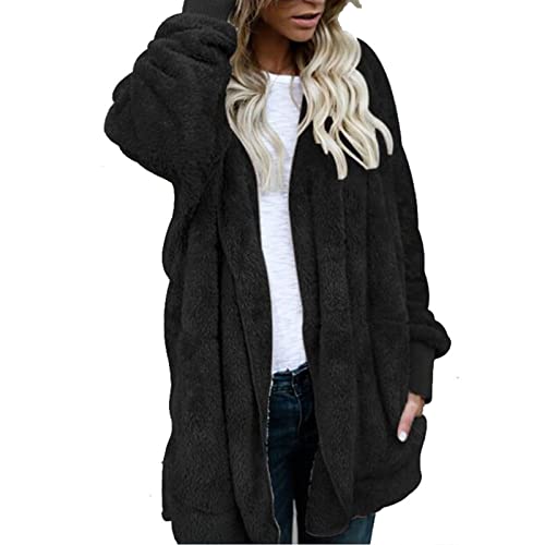 Sherpa Jacket Women Fuzzy Fleece Hooded Cardigan Open Front Fluffy Sweaters Chunky Long Sleeve Plus Size Winter Faux Fur Teddy Coat Warm Womens Sherpa Teddy Jacket Fuzzy Jacket Hooded Cardigan4