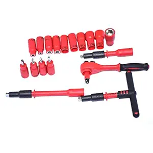 18pcs Insulated 1000V 1/4'' Drive Socket Wrench Set Metric with Extension Bar, T Handle Wrench, Ratchet Wrench, Hex Sockets