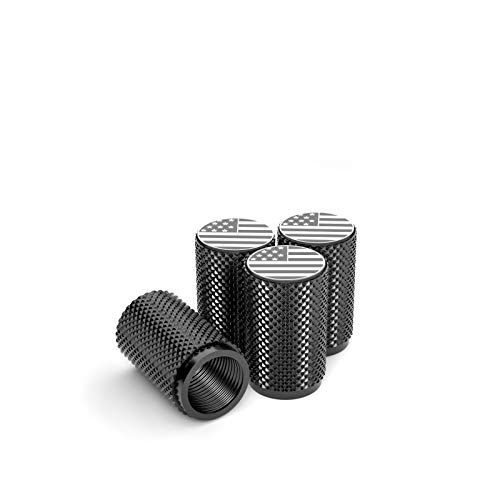 Steel Hawk Precision CNC Machined Stainless Steel American Flag Tire Air Valve Caps, Wheel Tyre Stem Covers for Cars - Heavy-Duty, Airtight Seal, Textured Design, Screw-On, Dust-Proof – 4 Pack