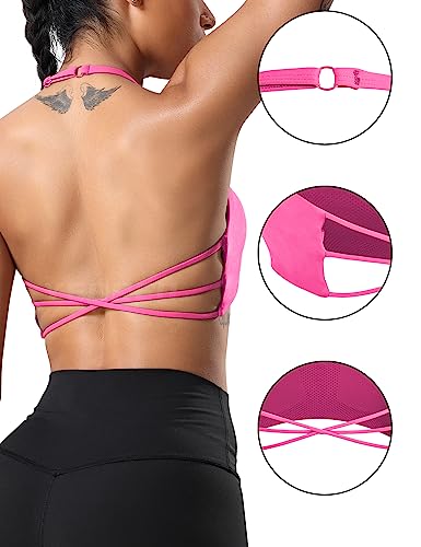 Image of YEOREO Women's Sports Bra Halter Workout Sports Bra Strappy Criss Cross Back Bra Removable Padded Yoga Crop Top