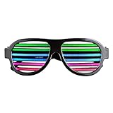 Kicsto Rechargeable Slotted Shutter Light up LED Flash Glasses, Black