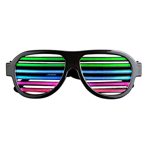 Kicsto Rechargeable Slotted Shutter Light up LED Flash Glasses, Black