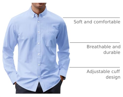 Image of J.VER Men's Oxford Shirt Solid Casual Button Down Collar Shirts Long Sleeve Dress Shirts with Pocket