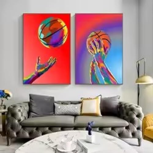 Tableau abstrait basket-ball prêt à poser pour grand mur vide