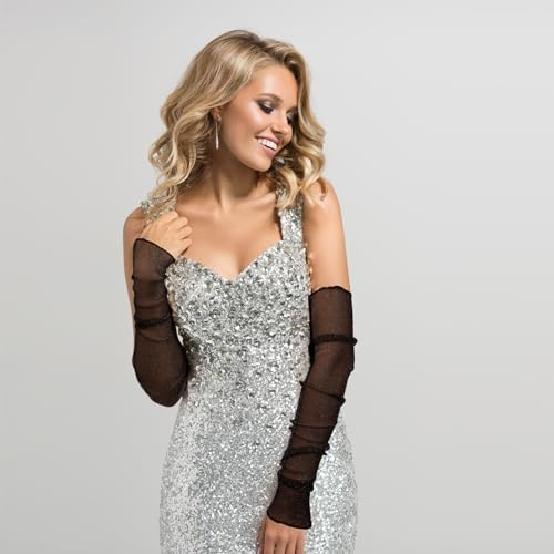 Oiiki Black Women'S Long Ultra-Thin Lace Gloves Sun Uv Protection, Cooling Mesh Tulle Sunscreen Sleeves Fingerless Arms Legs Accessories For Party Outdoor Sport Activities- 50Cm thumb #4