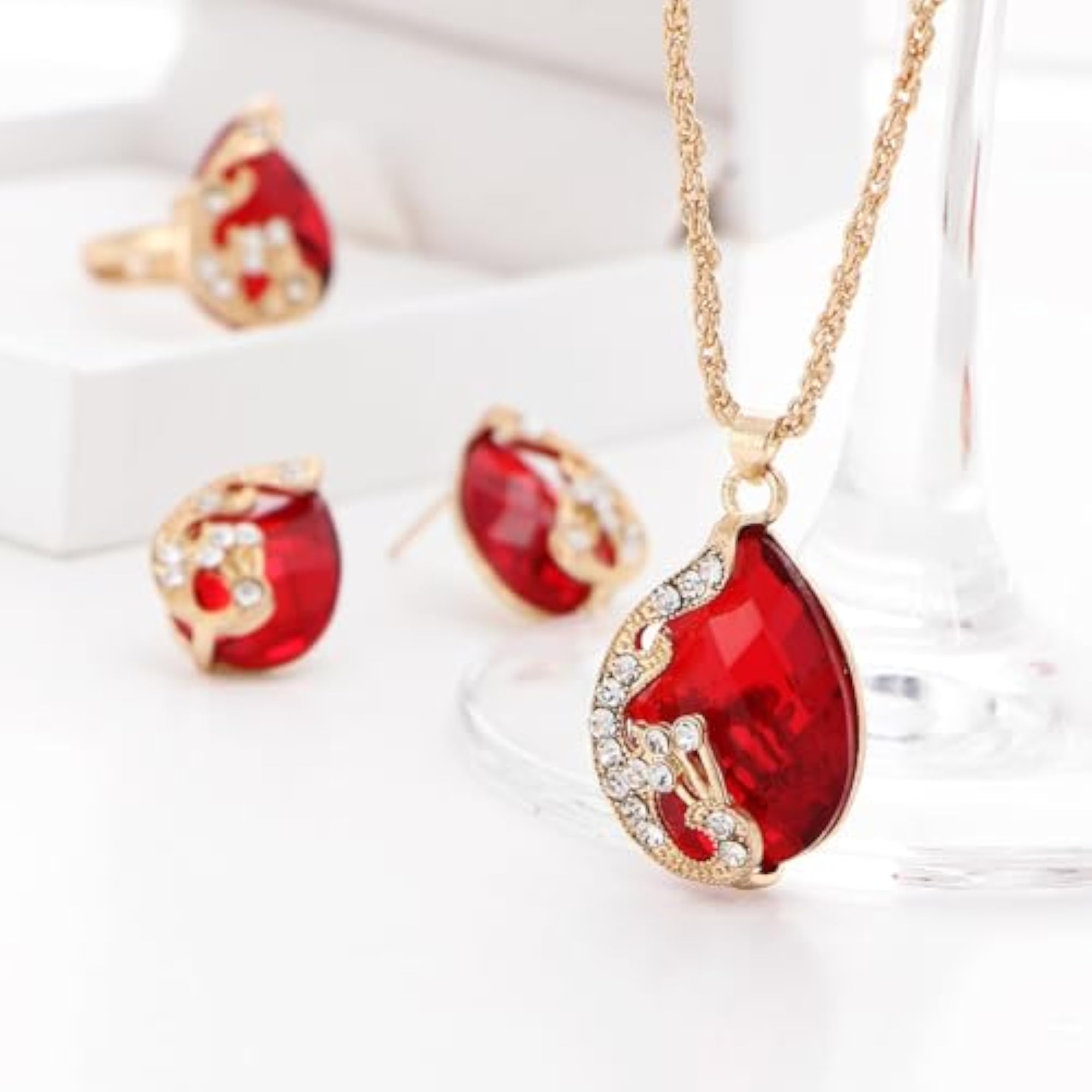 Stylish Crystal Ring Earrings Necklace Set