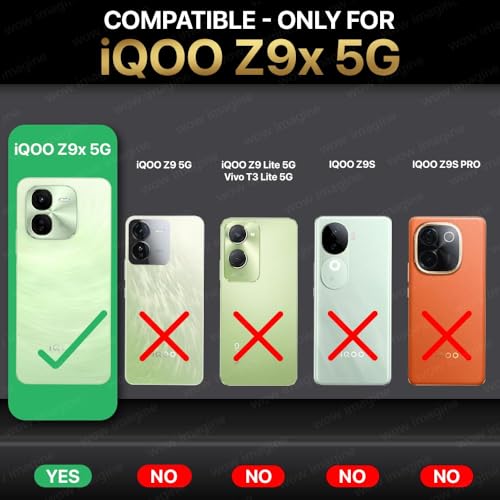Image of WOW IMAGINE Shock Proof Back Case Mobile Cover for iQOO Z9x 5G (Tough Armor | Hybrid PC + TPU | Full Protection with Ring Holder & in-Built Kickstand | Black)