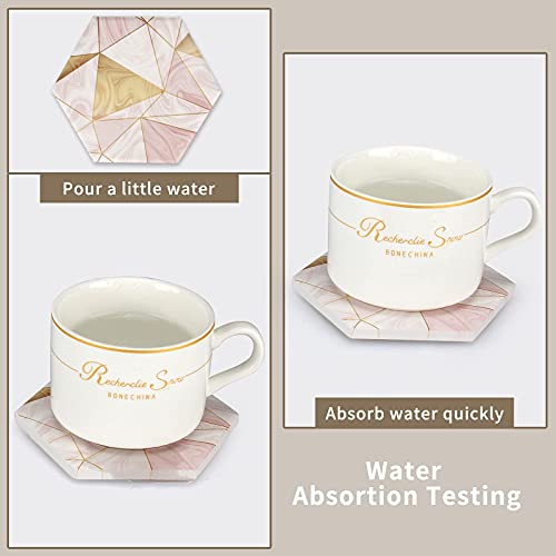 Deceram 6 Pcs Pink Marble Coasters With Holder Gold Absorbent Drink Coasters Beverage Coasters Cute Ceramic Table Coaster Set Kitchen Accessories Decorative Bar Coasters Modern Coffee Table Decor Cup Coasters thumb #1