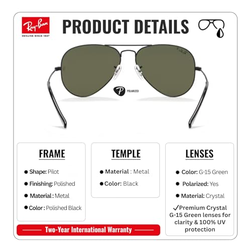 Image of Ray-Ban RB3025 CLASSIC AVIATOR POLARIZED Sunglasses for Men & Women with Official Eyewear Kit