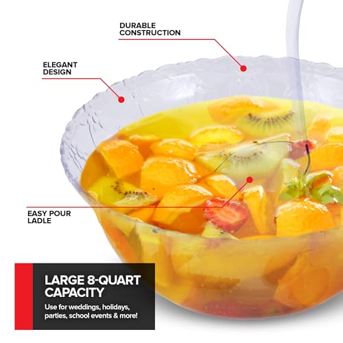 Stock Your Home Premium Plastic Punch Bowl with Ladle, Fancy Disposable Punch Bowls for Parties, Holidays, Schools, Halloween, and More, Quality Glass Like Appearance, Large Punch Bowl with Ladle Set - Image 4
