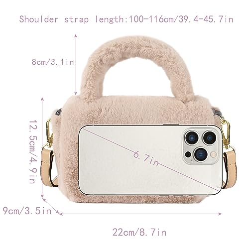 Heidi Women Faux Fur Winter Fashion Shoulder Bag Barrel Shape Drawstring Satchel Purse3