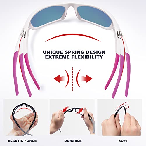 Rivbos Womens Sunglasses Polarized Tr90 Unbreakable Frame Sports Driving Fishing Cycling Rb831-White&Pink #TOP1