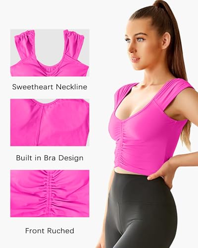 Women Workout Tops Sleeveless Yoga Longline Sports Bra Cutout Short Sleeve Crop Tank Top Gym Running Athletic Shirt U-Back3