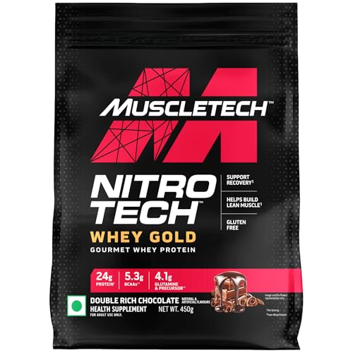 Image of MuscleTech Nitro-Tech Whey Gold Protein Powder | 24 g Protein & 5.4 g BCAAs Per Serving | Supports Lean Muscle & Faster Recovery | Double Rich Chocolate | 450 g