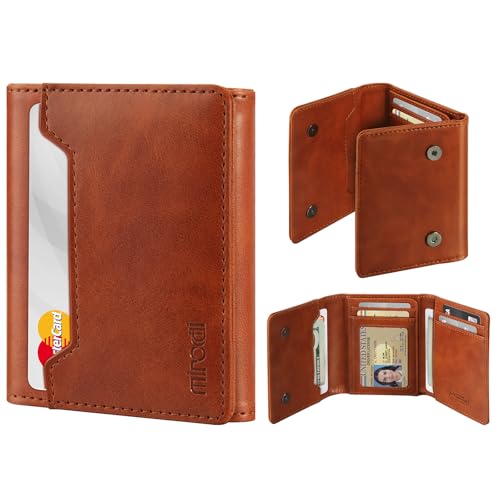 Wallet for Men, Works with Apple Find My, Wallet Tracker, Trifold Leather Card Wallet, Minimalist Front Pocket Wallet for Men, RFID Blocking, Multi Card Slots, Credit Card Holder, Brown