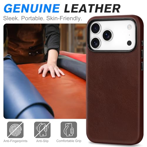 Image of SHIELDON Genuine Leather Case for iPhone 17 Pro Max 6.9 inch 2025, Retro Coffee