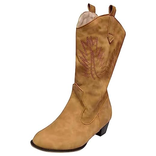 Botas femininas de salto baixo até o tornozelo, com zíper lateral, sem cadarço, couro sintético, botas de salto médio, botas de salto alto e cano curto, Marrom, 34 BR